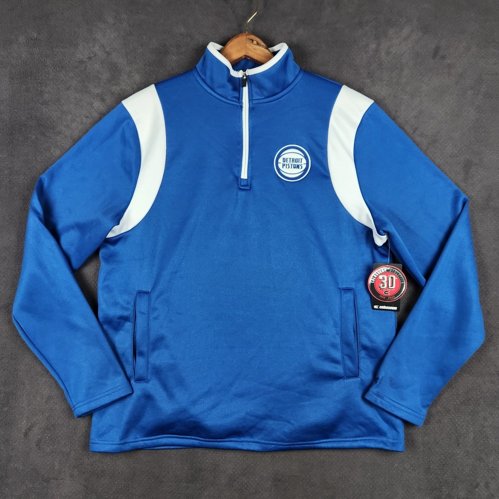 Detroit Pistons Colosseum Pullover Mens Medium Royal Blue 1/4 Zip Fleece NBA NWT
